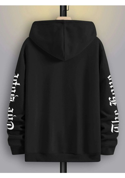 Siyah The Hope Baskılı Oversize Kapüşonlu Erkek Sweatshirt