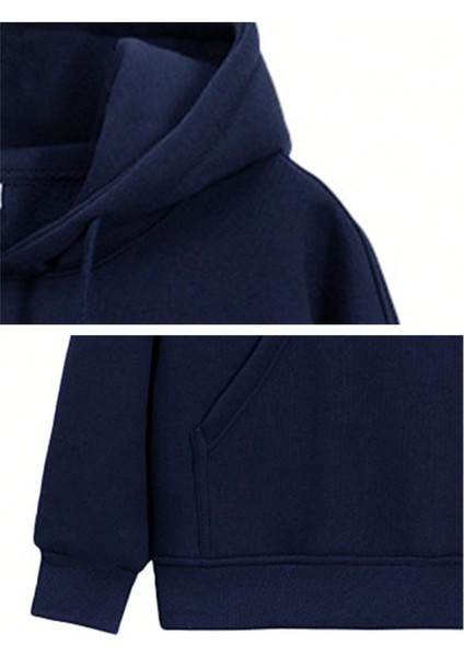Lacivert Helpfully Baskılı Oversize Kapüşonlu Erkek Sweatshirt