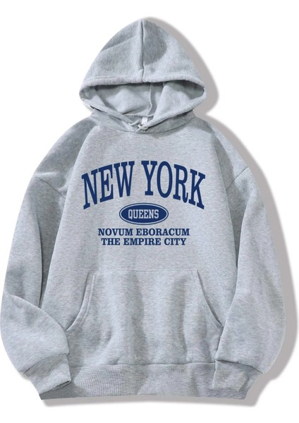 Gri Nyqueens Baskılı Oversize Kapuşonlu Erkek Sweatshirt