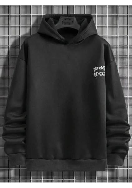 Siyah No Pain No Gain Baskılı Oversize Kapuşonlu Unisex Sweatshirt