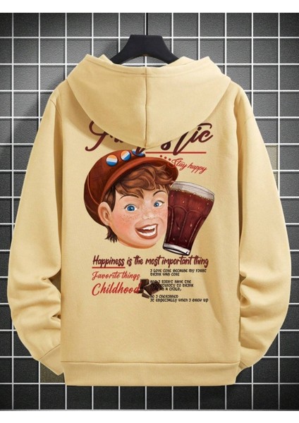 Bej Fantastic Baskılı Oversize Kapüşonlu Erkek Sweatshirt modelleri