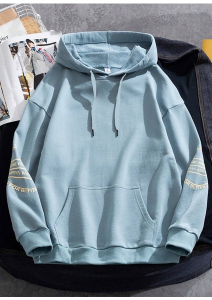 Bebe Mavi Kol Baskılı Oversize Erkek Sweatshirt