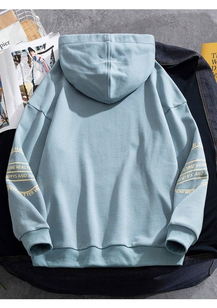 Bebe Mavi Kol Baskılı Oversize Erkek Sweatshirt