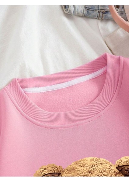 Pembe Ayıcık Baskılı Oversize Bisiklet Yaka Kadın Sweatshirt fiyatları