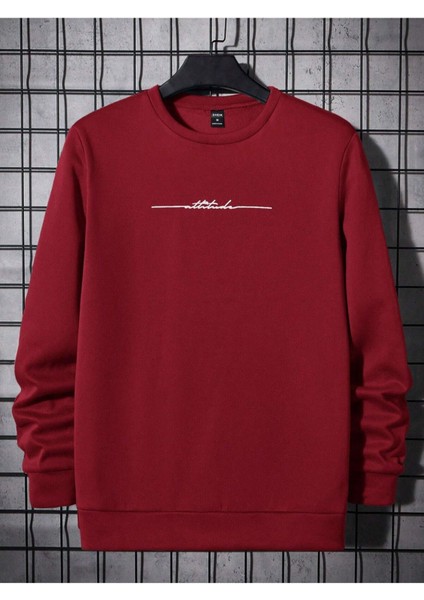 Kırmızı Çizgi Baskılı Oversize Bisiklet Yaka Erkek Sweatshirt