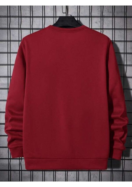 Kırmızı Çizgi Baskılı Oversize Bisiklet Yaka Erkek Sweatshirt fiyatları