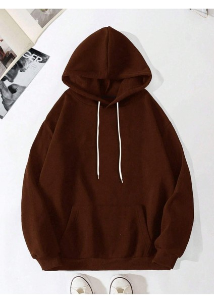 Kahverengi It's Ok Baskılı Oversize Kapüşonlu Erkek Sweatshirt fiyatları
