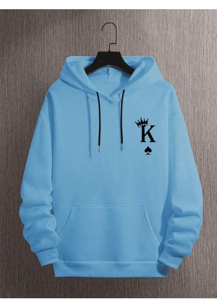 Bebe Mavi Kral Kart Baskılı Oversize Erkek Sweatshirt