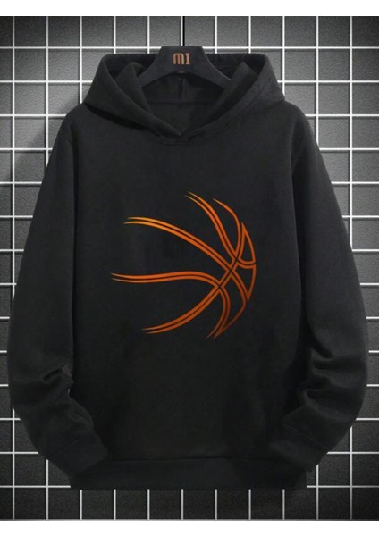 Siyah Basket Topu Baskılı Oversize Kapşonlu Erkek Sweatshirt fiyatları