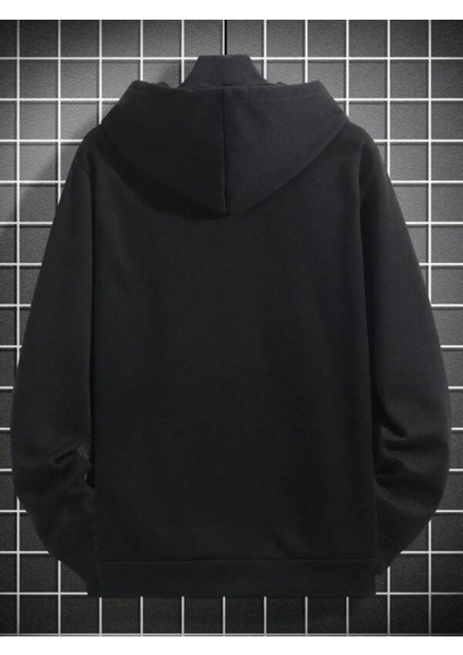 Siyah Basket Topu Baskılı Oversize Kapşonlu Erkek Sweatshirt modelleri