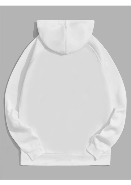 Beyaz Süper Tavşan Baskılı Oversize Kapüşonlu Erkek Sweatshirt modelleri