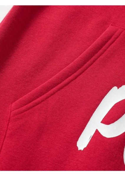 Kırmızı Power Baskılı Oversize Kapüşonlu Erkek Sweatshirt