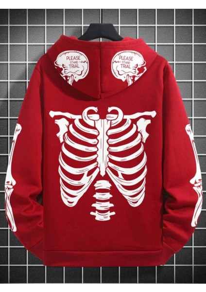 Kırmızı İskelet Baskılı Oversize Erkek Sweatshirt fiyatları