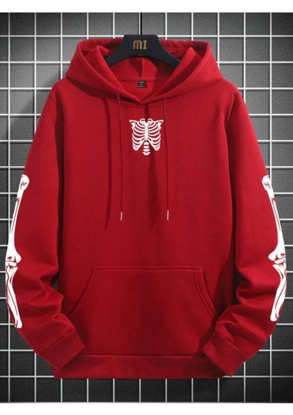 Kırmızı İskelet Baskılı Oversize Erkek Sweatshirt fırsatları
