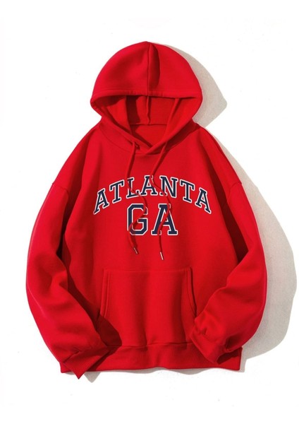 Unisex Kırmızı Atlanta Ga Baskılı Sweatshirt