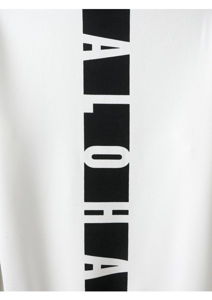 Beyaz Sırt Aloha Baskılı Oversize Kapüşonlu Erkek Sweatshirt modelleri