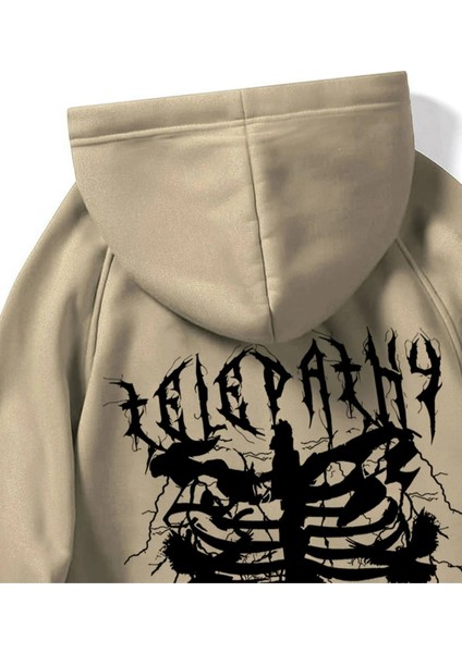 Bej Telepathy Baskılı Oversize Kapüşonlu Erkek Sweatshirt fırsatları