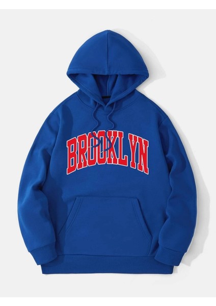 Sax Mavi Brooklyn Oval Yazı Baskılı Oversize Erkek Sweatshirt