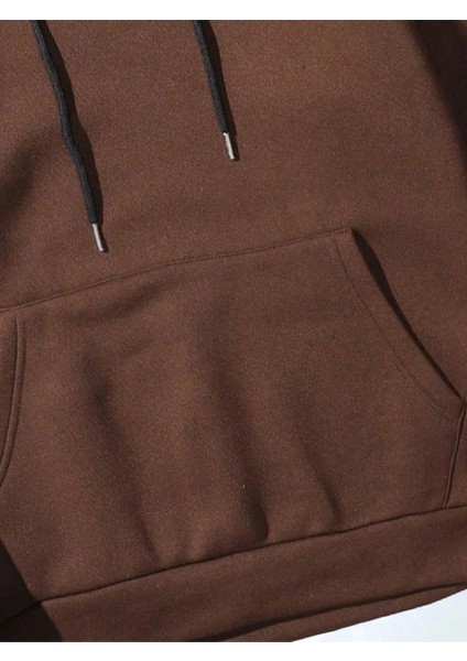 Kahverengi World Legend Baskılı Oversize Kapüşonlu Erkek Sweatshirt