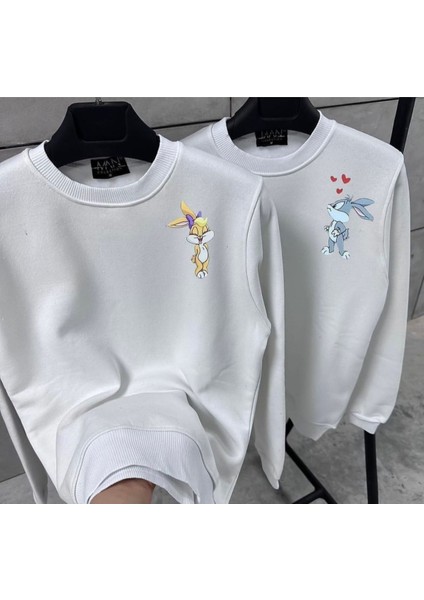 Unisex Beyaz Bugs Bunny Baskılı Sevgili Çift Kombini 2' Li Set