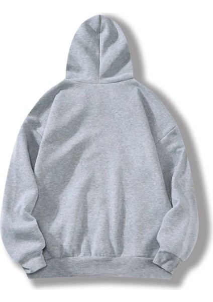 Gri Nyqueens Baskılı Oversize Kapuşonlu Erkek Sweatshirt
