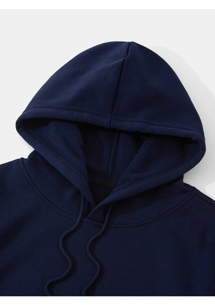 Lacivert Don't Trip Over Baskılı Oversize Kapüşonlu Erkek Sweatshirt