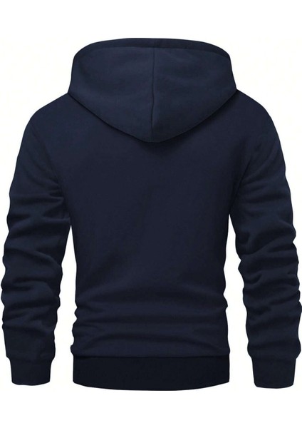Lacivert Attitude Baskılı Oversize Kapüşonlu Erkek Sweatshirt
