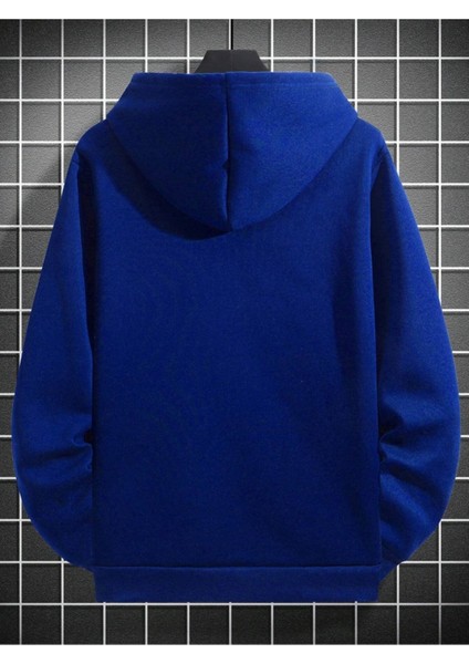 Sax Mavi Özgürlük Heykeli Baskılı Oversize Kapuşonlu Erkek Sweatshirt.