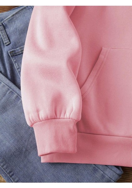 Pembe La Dağ Baskılı Oversize Kapüşonlu Unisex Sweatshirt