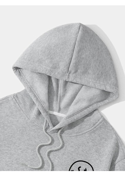 Gri Take It Baskılı Oversize Kapüşonlu Erkek Sweatshirt