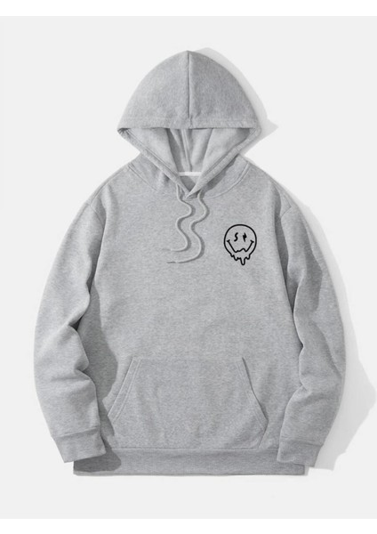 Gri Take It Baskılı Oversize Kapüşonlu Erkek Sweatshirt