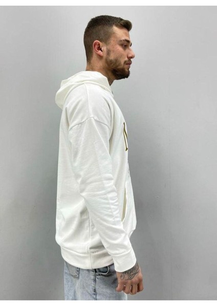 Erkek Beyaz Mıchıgan Baskılı Oversize Kapüşonlu Sweatshirt fiyatları