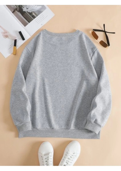 Unisex Gri Wild West Covboys Baskılı Bisiklet Yaka Sweatshirt fiyatları