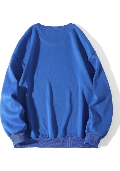 Unisex Mavi Love Bisiklet Yaka Baskılı Oversize Sweatshirt