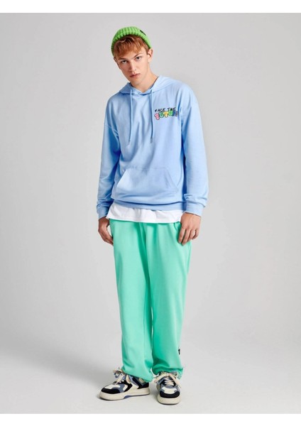 Bebe Mavi Face Future Baskılı Oversize Erkek Sweatshirt