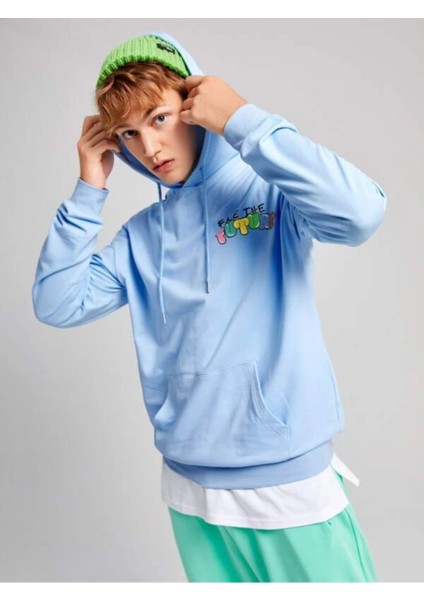 Bebe Mavi Face Future Baskılı Oversize Erkek Sweatshirt
