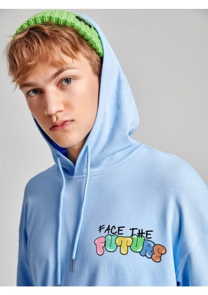 Bebe Mavi Face Future Baskılı Oversize Erkek Sweatshirt