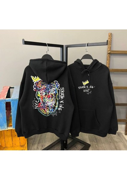 unisexsiyahskatekingbaskılıoversizekapüşonlusweatshirt