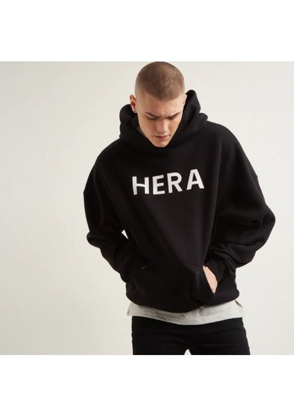 Erkek Siyah Hera Baskılı 3 Ip Oversize Sweatshirt