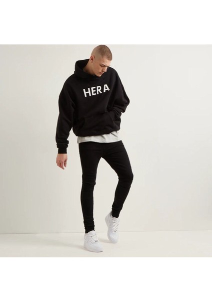Erkek Siyah Hera Baskılı 3 Ip Oversize Sweatshirt