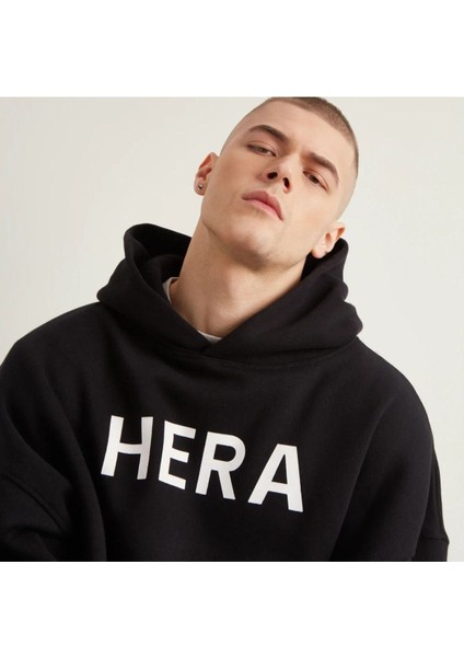 Erkek Siyah Hera Baskılı 3 Ip Oversize Sweatshirt