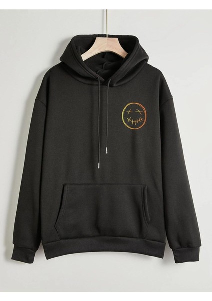 Unisex Siyah Renkli Gülücük Sweatshirt