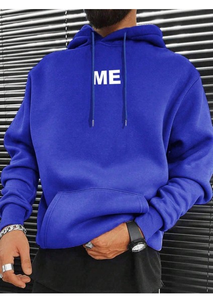 Sax Mavi Me Baskılı Oversize Erkek Sweatshirt