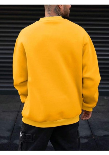 Sarı Patience Baskılı Oversize Bisiklet Yaka Erkek Sweatshirt