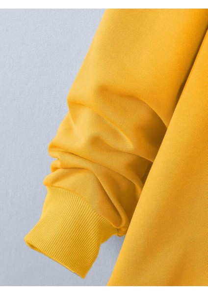 Sarı Patience Baskılı Oversize Bisiklet Yaka Erkek Sweatshirt