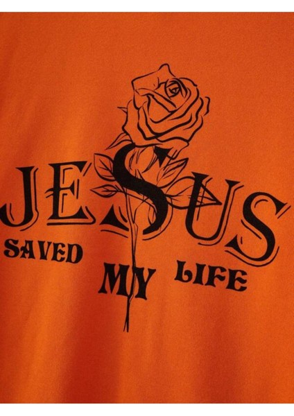 Turuncu Jesus Baskılı Oversize Bisiklet Yaka Erkek Sweatshirt fiyatları