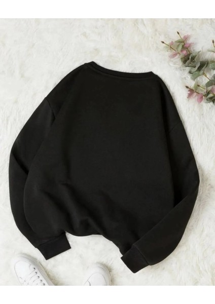 Siyah Dreamer Baskılı Oversize Bisiklet Yaka Unisex Sweat.