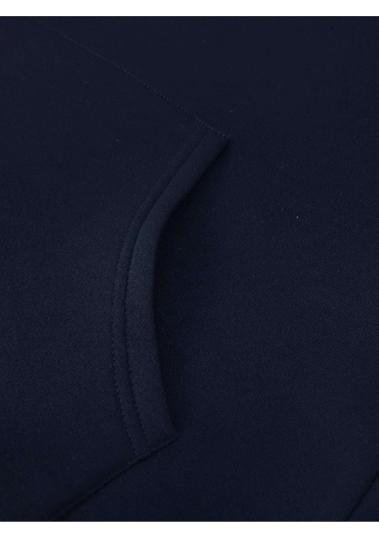 Lacivert Dikey Baskılı Oversize Kapüşonlu Erkek Sweatshirt