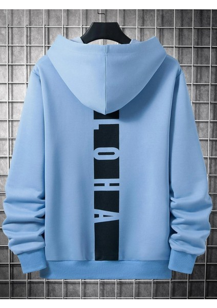 Bebe Mavi Sırt Aloha Baskılı Oversize Erkek Sweatshirt