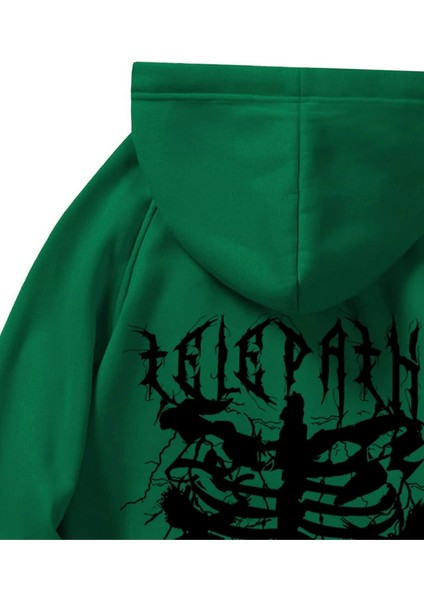Yeşil Telepathy Baskılı Oversize Kapüşonlu Erkek Sweatshirt